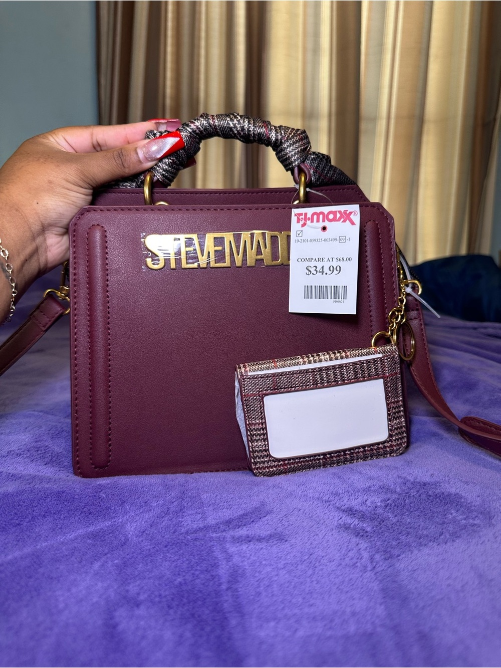 Steve Madden Wine Burgundy Structured Satchel with Card Holder